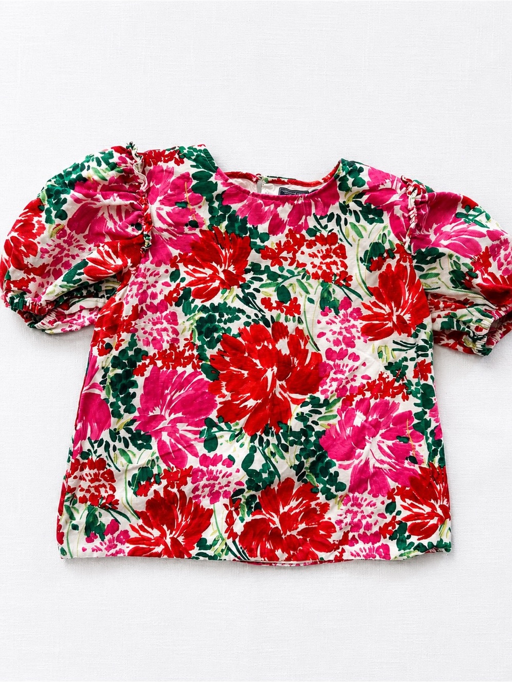 Vineyard Vines Floral Silk Cotton Puff Sleeve Blouse Top Size Medium M